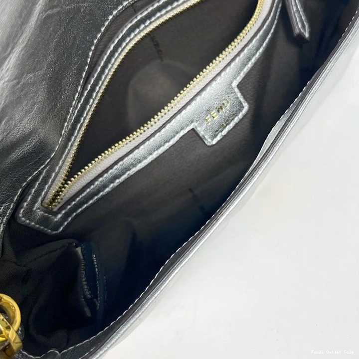 Cheap Fendi Medium Leather Silver Baguette FF Motif Bag In Nappa 0709